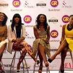 Bola Balogun (far left) & the Glam Report TV presenters_ Fade Ogunro, Didi Ocheja & Michelle Dede (far right)