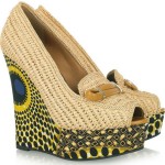 Burberry Prorsum Woven raffia and printed wedge pumps